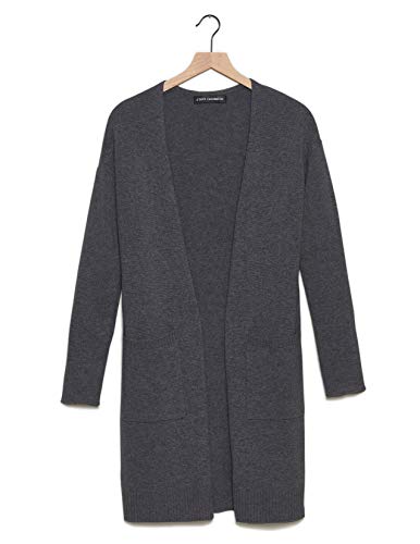 State Cashmere Mid-Length 100% Pure Cashmere Open Cardigan Long Sleeve Sweater for Women (City Smoke, Large)