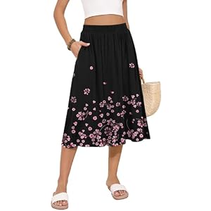 MLXSJ Women’s Midi Skirt Summer Flowy Casual Skirts with Pockets S-3XL
