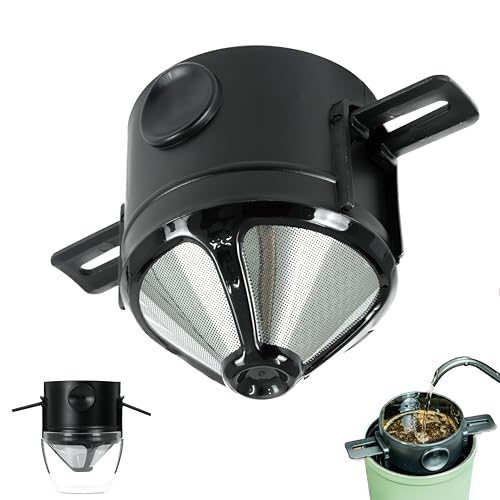 NEOUZA Häll över kaffedroppare, återanvändbart rostfritt stål, bärbar hopfällbar papperslös kaffebryggare för camping, resor och kontorsbruk (endast dropp)