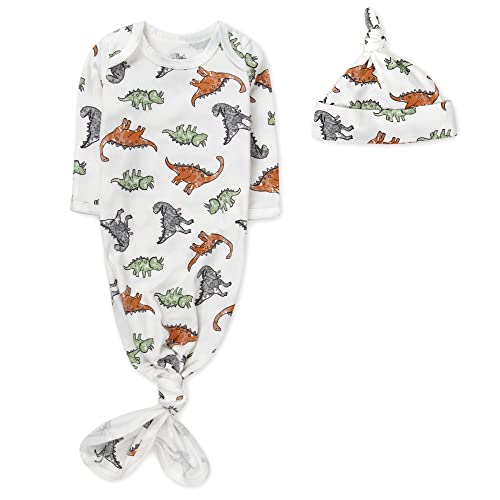 Image of Baby Essentials Knotted Sleeper Gown with Hat or Headband – Newborn Coming Home Outfit for Boys & Girls, Fall/Winter (0-6M)
