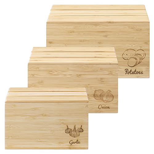 Navaris Bamboo Stackable Potato Onion & Garlic Storage, Set of 3 - Vegetable Storage Crates for The Home and Kitchen - Storage Boxes for Vegetables by Navaris - Image 7