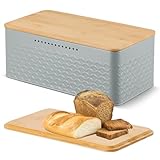 Chuboir Brotkasten, Brotkasten aus Metall mit Bambusdeckel, nutzbar als Schneidebrett...