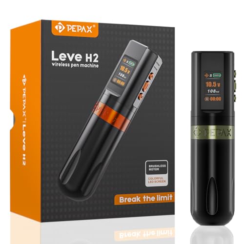 PEPAX Leve H2 Tattoo Gun - Professional Rotary Tattoo Machine Cordless Tattoo Pen Machine with 5.0mm Stroke & 2000mAh Long-Lasting Battery Cartridge for Tattoo Artists Tattoo Supplies