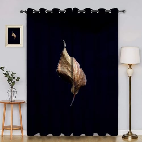 Genérico Cortinas Decorativas Hojas Muertas Negras - Opacas Térmicas 2 Piezas 100x160cm, Aislantes Frío/Calor para Salón y Dormitorio con Anillas CLA5843