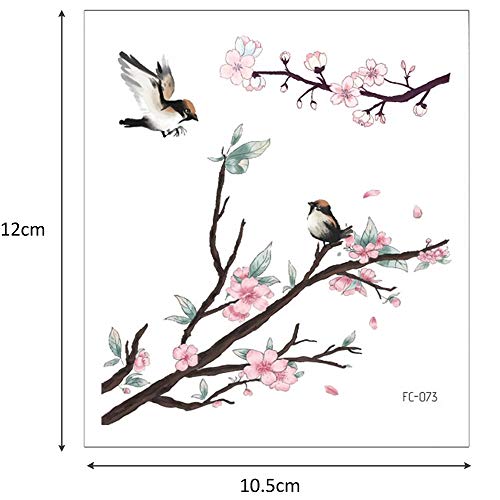 Glaryyears Flower Birds Temporary Tattoos, 12 Sheets Cherry Blossoms Fake Realistic Tattoo Sticker For Women Girls, Sexy Leaf Body Art For Seasons #TOP3