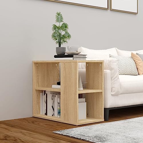 sephironlbb Mesa auxiliar de roble Sonoma, 60 x 30 x 50 cm, material de madera, mesa de centro estrecha con 2 estantes, espacio de almacenamiento versátil para salón, pasillo, oficina
