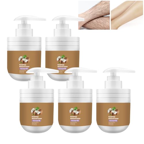 Descripción del producto: Crema de depilación facial con aceite de coco para rostro y cuerpo, pelo de labios y barba, calmante, suave, no adhesivo, adecuado para axilas, piernas, hombres y mujeres (5
