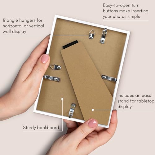 Americanflat 5x7 Picture Frame with Shatter-Resistant Glass - Streamline Collection - Thin Border Photo Frame for Tabletop and Wall Display - Hanging Hardware and Easel Stand Included - White