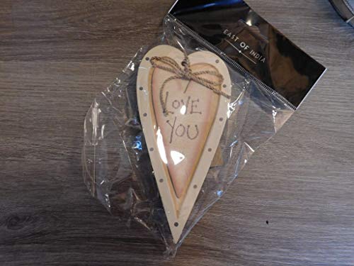 East of India: corazón de Madera para Colgar, Color Crema, Love You