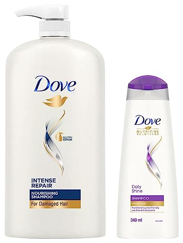 Image of Dove Intense Repair Shampoo, 1L & Dove Daily Shine Shampoo, 340ml