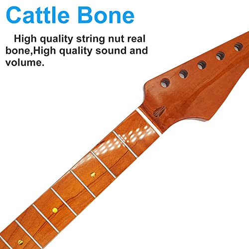 22-Frets St Canadian Roasted Maple, Clear Gloss Electric Guitar Neck, 14" Fretboard Radius, Bone Nut #TOP3