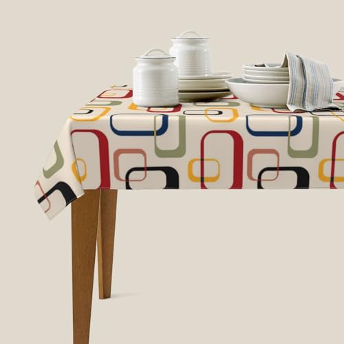 LANAIQO Mid Century Modern Retro Tablecloth for Dining Room Kitchen Birthday Party Decorations, Rectangular 54"x72" Oil-Proof Waterproof Vintage Decorative Table Cover by LANAIQO - Used condition - Image 3
