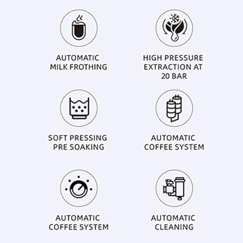Fockety Espressomaschine, Halbautomatische 20-Bar-Kaffeemaschine, 1350-W-Kaffeemaschine mit Abnehmbarem 500-ml-Milchtank, 1,5-l-Wassertank und Touchpanel für Latte und Cappuccino (EU-Stecker