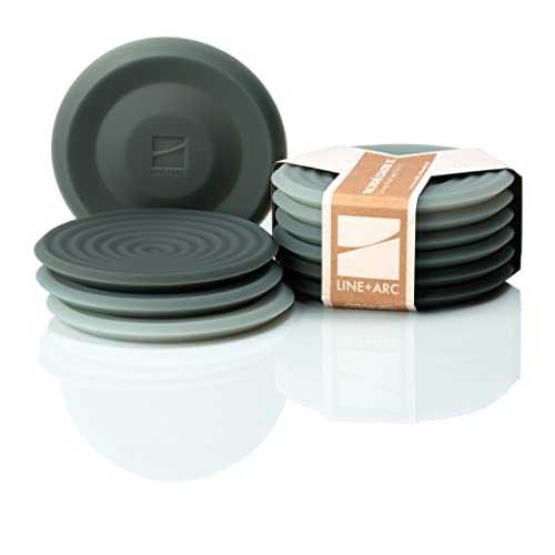 LINE+ARC Extra Thick Silicone Coasters (As Seen in NYTimes WireCutter) Waterproof Anti-Stain Heat-Safe Dishwasher-Safe Degrē Coasters XL (Set of 6 Winter Salad) Outdoor Rubber Mid-Century Modern