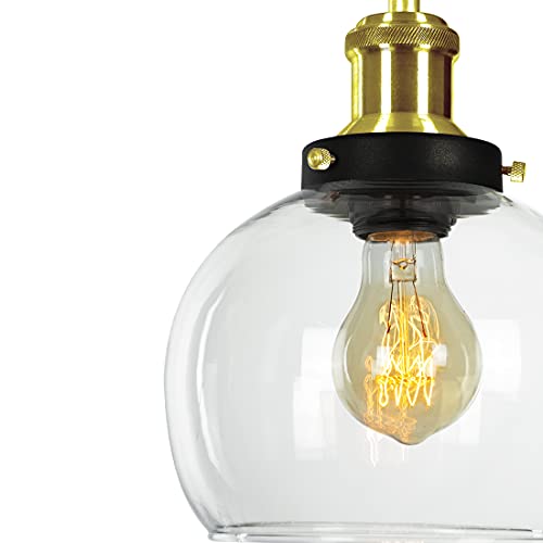 kit 2 Lustre Pendente Château Bola Media Vidro Preto c/Gold