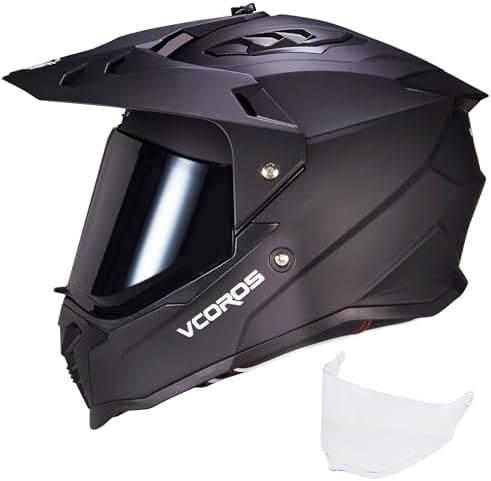VCOROS Adventure Motorcycle Helmet VS-908 ATV Dirt Bike Off Road Motocross Full Face Helmet for Adults DOT Approved (Matte Black, L)
