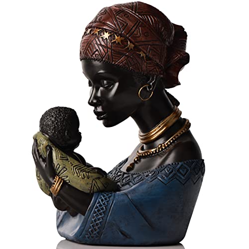 African Statues And Sculptures Mother Holding Child Bust Statue For Home Decor Accent Black Figurines Decor African American Figurines Suitable For Living Room Desktop Shelf Coffee Table Mother Gift #TOP11