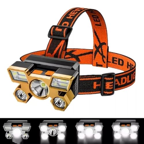 Lanterna Led de Cabeça 5 Leds Recarregável USB para Camping, Pesca, Ciclismo, Trilha, com 4 Modos de