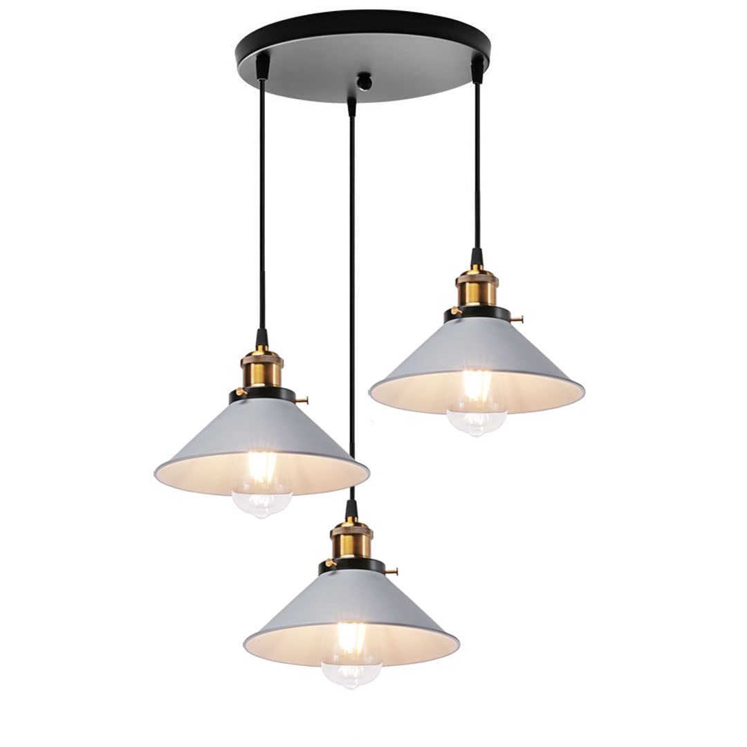 Pequeñas cremosas lámpara colgante retro industrial lámpara de techo 3 luces E27 metal araña lámpara Ø22cm Luminarias interior para dormitorio salón cocina (gris)