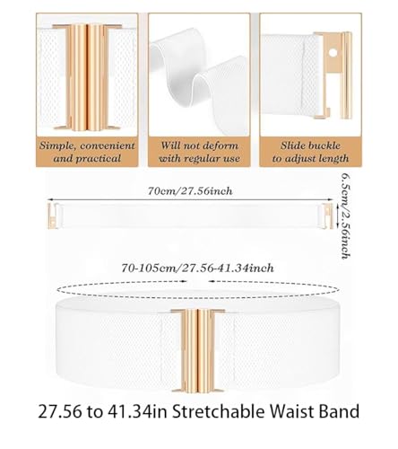 2 Pcs Black&White Wide Stretchy Waist Belts for Women, Vintage Elastic Waist Stretch Elastic Belts Plus Size Retro Adjustable Plus Size Belt with Buckle for Women Dresses, Jeans and Coats2