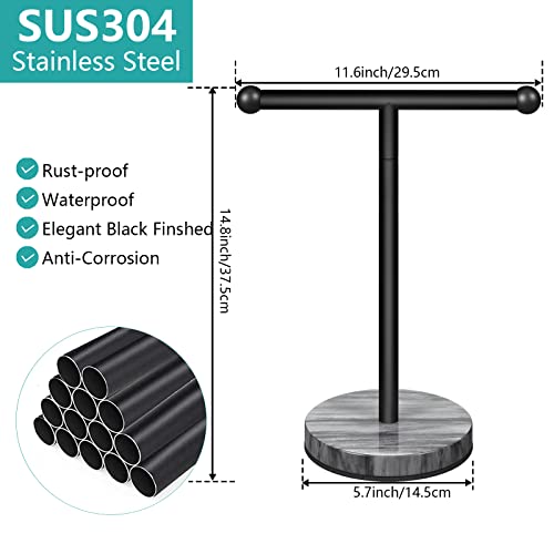 Hand Towel Holder Stand, Pynsseu Counter Freestanding Towel Rack With Marble Base, Sus304 Stainless Steel T-Shape Face Towels Standing For Bathroom Kitchen Vanity Countertop (Matte Black) #TOP1