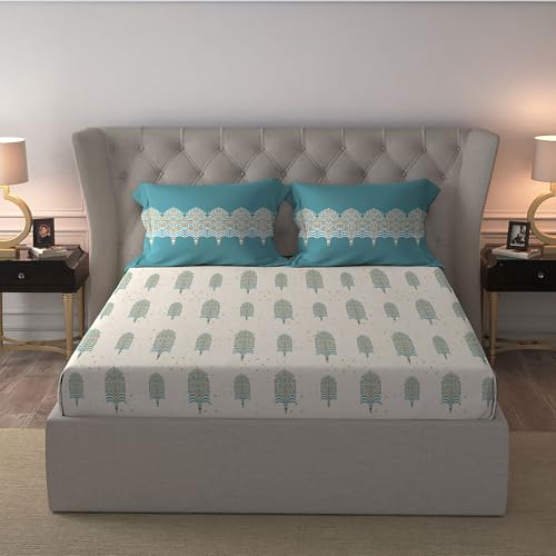 Image of MYTRIDENT Celebration Bedsheet Gifting Collection Double Size - Saanjh Teal