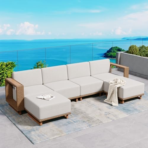 SUNSHINE VALLEY Sectional Outdoor Patio Furniture,U Shaped Rattan Wicker Sectional Sofa with 10