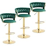 Emerald Green Velvet Bar Stools Set of 3, Swivel Counter Height Barstools bar height Adjustable coun