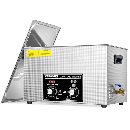 CREWORKS 30L Pulitore Ultrasuoni con 600W Riscaldatore e Timer 600W Vasca Ultrasuoni in Acciaio Inossidabile con Modalità Degas e Delicata Pulizia Ultrasuoni per Laboratorio Utensili e Ricambi Auto