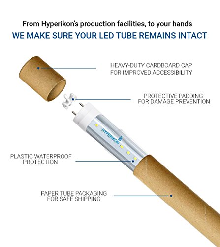 Hyperikon 4 Foot LED Tube, T8 T10 T12 40 Watt Replacement (18W), Single End Ballast Bypass, Clear Lens, UL, DLC, Daylight White, 4 Pack - Thumbnail 7