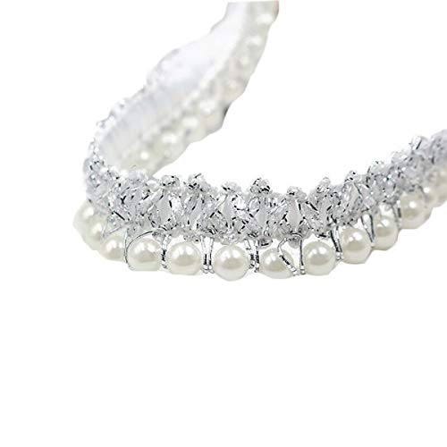 Yalulu 10 Yards Braided Pearls Embroidery Fringe Beads Ribbon Lace Sewing Trim Costume Dress Wedding Gifts Wrapping Diy Crafts Arts (Silver-White) #TOP13