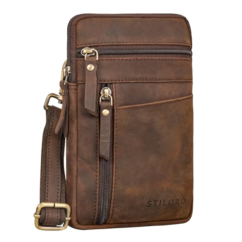 STILORD 'Brooks' Pochette Poitrine Cuir Vintage Sac de Ceinture pour Téléphone Porté a l'Épaule Petit Sacoche Croisé Crossbody Bag Cuir Véritable, Couleur:Zamora - Marron