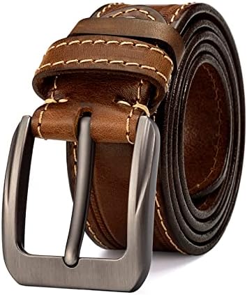 HOLMANSE Italian Full Grain Leather Belt Men Western Cowboy Belt for Jeans 1.5 Wide 7 Holes Gift Box Packaging