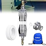 FITHOIST Block and Tackle 4400 LB Breaking Strength Heavy Duty Pulley, 65 Ft Rope Pulley, Upgraded Metal Bearing, 7:1 Lifting Power Pulley System, Pulley Hoist for Lifting Heavy Objects(White)