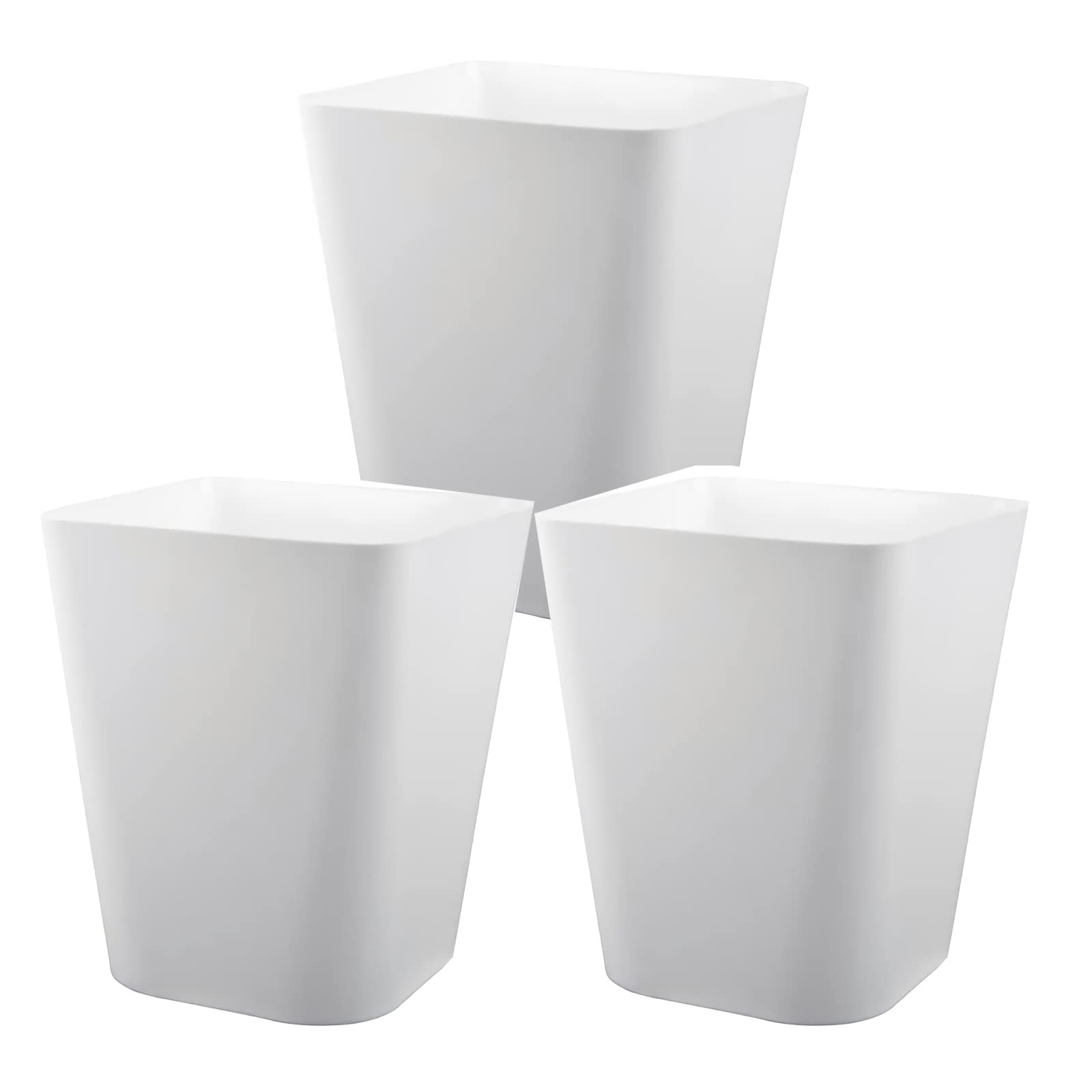 Small Bathroom Trash Can Plastic Garbage Can Square Waste Basket Trash Bins Container Bins for Bathroom, Office, Dorm Room, Home Office, Under Desk, Kitchen, Bedroom, 3 Pack, White