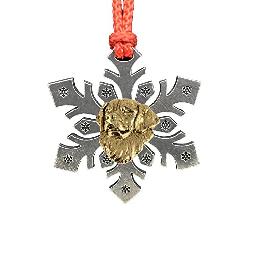 Handcrafted Gold Plated Golden Retriever Dog Head Hanging Snowflake Ornament for Decorating Holiday Wreaths and Christmas Trees - Made in United States - SKU DG090SF