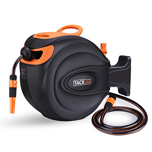TACKLIFE Enrouleur Tuyau Arrosage, 30+2m Tuyau Arrosage Mural Rétractation Automatique, Pivotant à...