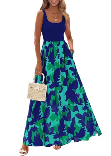 Image of KIRUNDO Women Summer Sleeveless Boho Floral Maxi Dress 2026 Scoop Neck Tank A Line Flowy Beach Vacation Resort Wear Sundress