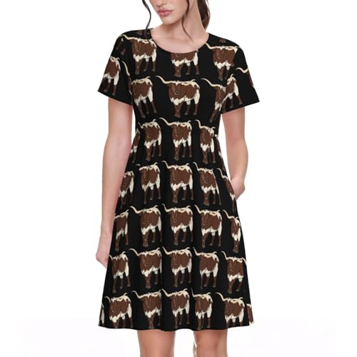 Robe trapèze imprimé vache avec poches latérales pratiques