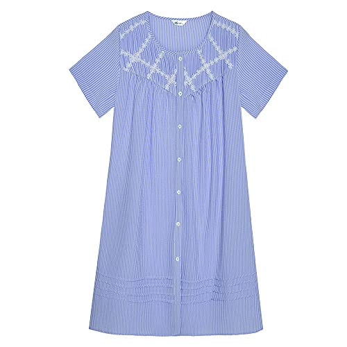 Aviier House Dress Women Short Sleeve Duster House Coat Robe Button Down Sleepwear (Xxl, Blue) #TOP5