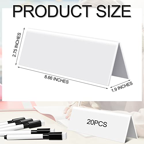 Fainne 20 Sets Dry Erase Name Tent Cards with Black Markers 8.7 x 2.8 x 1.9 Inches White Reusable Name Plate Wipe Clean Desk Tags Sign for Classroom Table Office Conference Meeting Weddings by Fainne - Image 2