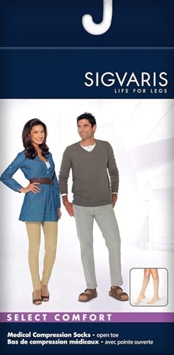 SIGVARIS Men’s & Women’s Essential Opaque 860 Open Toe Calf-High Socks 30-40mmHg- Extra Large Long - light beige (crispa)