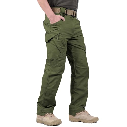 Hiwise Men's Ripstop Tactical Pants Water Resistant Stretch Cargo Pants Lightweight EDC Hiking Work Pants (Green, 34WX34L)