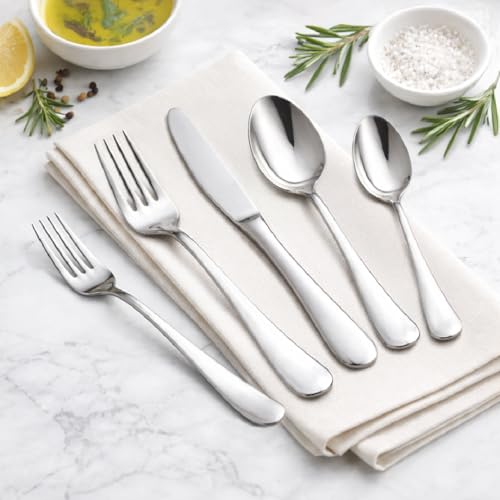 Image of Shri & Sam Heavy Thickness Cup Down Stainless Steel Cutlery Set of 20 | 4 Dinner Forks, 4 Salad Forks, 4 Dinner Knives, 4 Dinner Spoons, 4 Tea Spoons | Mirror Finish | Dishwasher Safe | Made in India