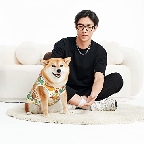 Cute Cartoon Owls Flowers Dog Tee Shirts Soft Cozy Pet Clothes Cool Breathable Sleeveless Cat Vest Casual Lightweight Dog Costumes For Small Medium Big Dogs #TOP4