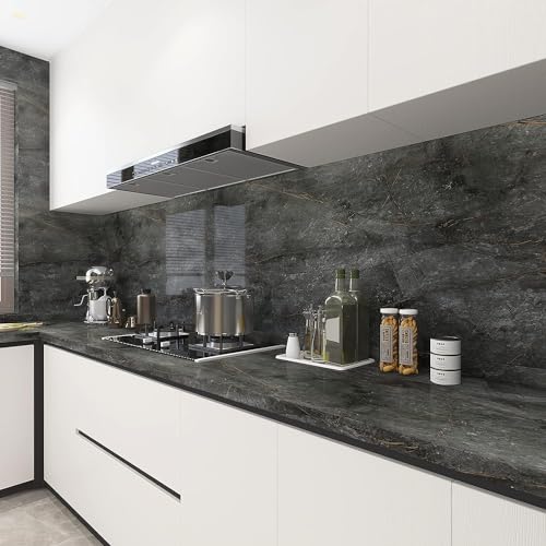 Image of Black Marble Wallpaper | Decorative for Cabinets Countertops Kitchen,Shelves | Self Adhesive | Film Peel and Stick | Waterproof | Removable | Easy to Cut & Use | Vinyl | 16 X 78 Inch