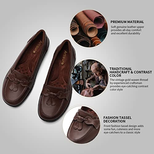 Artisure Women's Classic Coffee Bean Genuine Leather Penny Loafers Fashion Tassel Boat Shoes Comfort Driving Moccasins Casual Slip On Walking Flats 7 M Us 1003-Zon070 #TOP2