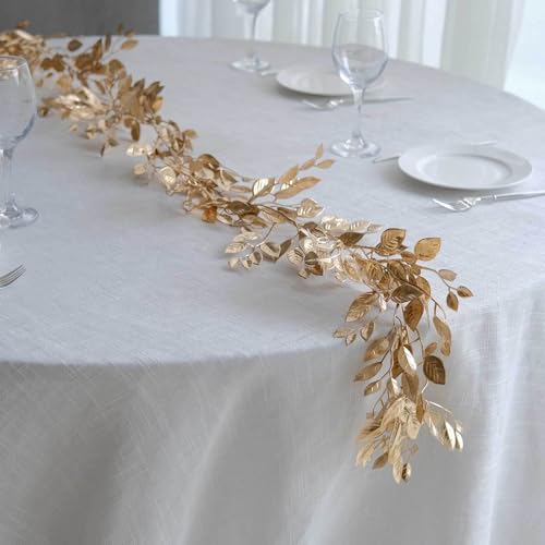 Efavormart 6ft Metallic Gold Magnolia Leaf Table Garland, Shimmering DIY Craft Hanging Vine Wreath for Holiday Mantels and Wedding Table Runner Decor