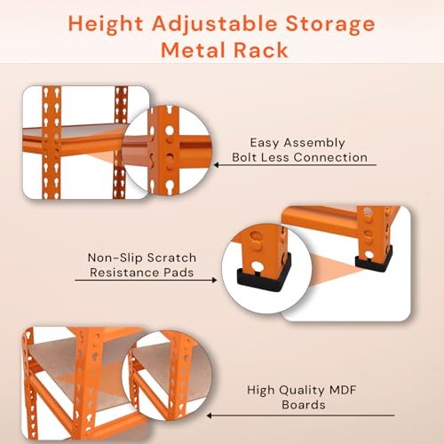 Image of BonKaso Adjustable Set of 4-Shelf Metal Storage Shelving Unit, Steel Bootless Rivet Utility Display Rack Garage Shelves, 43 Inches Height(43 X 24 X 12 Inc) Orange