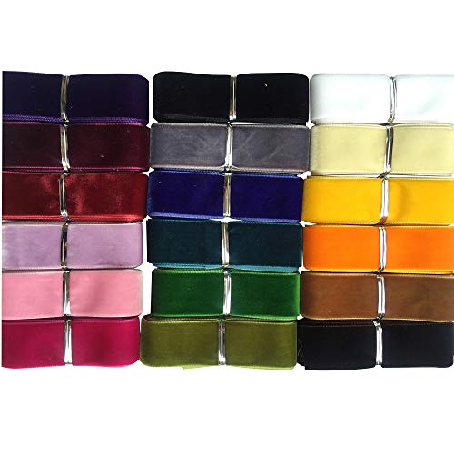 Chenkou Craft 20 Yards 1 Velvet Ribbon Total 20 Colors Assorted Lots Bulk 25mm